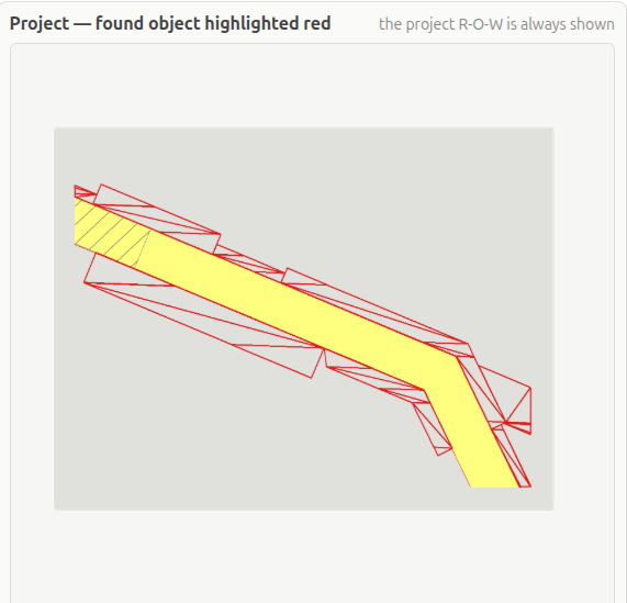 The plan with one extracted feature highlighted in red against the project right-of-way shown in yellow.